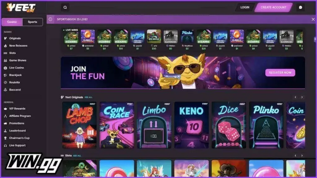 Yeet casino screenshot